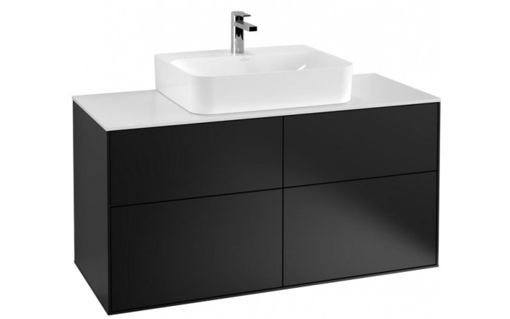 Koupelny Ptáček - VILLEROY & BOCH FINION skříňka pod umyvadlo  1200x501x603mm, s bílou skleněnou deskou, Black Matt Lacquer