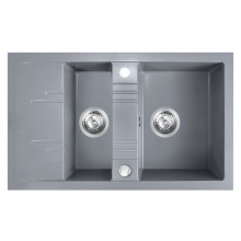 NOVASERVIS granitový dřez 790x480 mm, otočný, 2 otvory, vanička, odkapávač, šedá