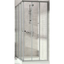 CONCEPT 100 sprchový kout 100x100 cm, rohový vstup, posuvné dveře, 6-dílný, stříbrná pololesklá/sklo čiré