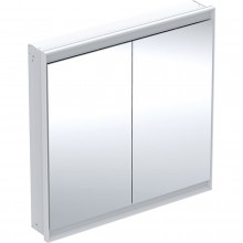 GEBERIT ONE zrcadlová skříňka vestavná 90x90x15 cm, osvětlení s regulací stmívání a teploty světla, s vypínačem a el. zásuvkou, Bluetooth, hliník, bílá