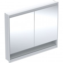 GEBERIT ONE zrcadlová skříňka vestavná 105x90x15 cm, osvětlení s regulací stmívání a teploty světla, s vypínačem a el. zásuvkou, Bluetooth, hliník, bílá