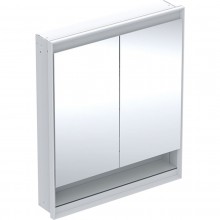 GEBERIT ONE zrcadlová skříňka vestavná 75x90x15 cm, osvětlení s regulací stmívání a teploty světla, s vypínačem a el. zásuvkou, Bluetooth, hliník, bílá
