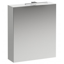 LAUFEN BASE zrcadlová skříňka 60x70x18,5 cm, osvětlení, s vypínačem a el. zásuvkou, panty vlevo, MDF, lesklá bílá